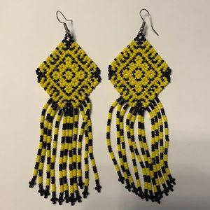 Huichol Unique Big Dangle Earrings Vivid Colors Brand New